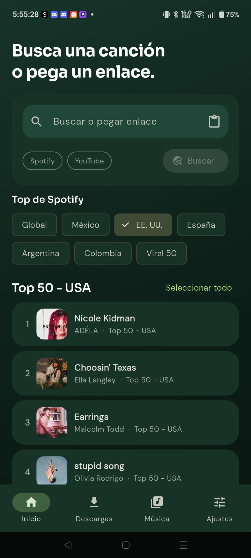 Búsqueda de canciones en Spoyt